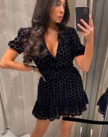 ZARA  Black Velvet Polka Dot Mini Dress