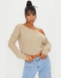 Pretty Little Thing ✨ Stone Off The Shoulder Crop Sweater✨