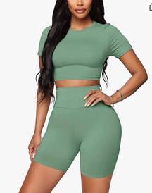 Two Piece Biker Shorts Crop Top Set