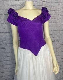 Vintage 80's Prom off the shoulder dress in purple with white tulle size 6