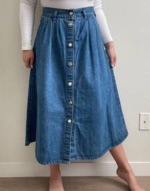 Vintage 90s Jean Denim Button Up Front Prairie Ranch Vibes Midi Skirt