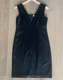 Black Satin Deep V Plunge Mini Dress Size 8