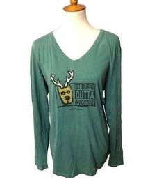 Life is Good  green long sleeve tee graphic gangster reindeer Straight outta Nort