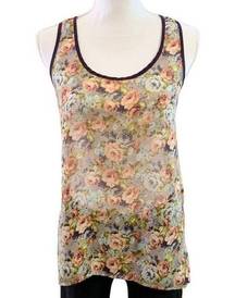 WOMEN’S 𝅺ROBIN-K sheer gray floral button back tank