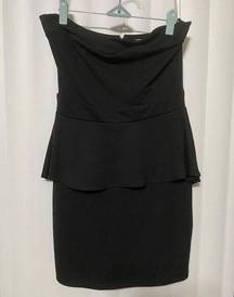 Poof Culture strapless black peplum dress, zippered back