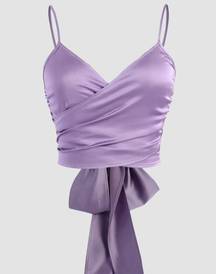 Tie Back Criss Cross Purple Satin Shirt