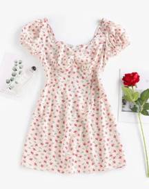 Floral Puff Sleeve Mini Dress