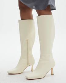 Cream Knee High Leather Boots