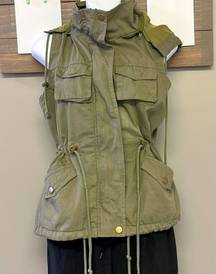 Fashionomics Army Green Mockneck Utility Vest with Lining and Removable Hood- M