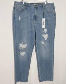 Billie 90’s High Rise Loose Fit Distressed Jeans Raw Hem Size 32