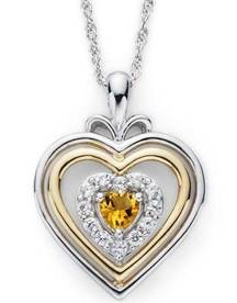 Citrine and lab-created white sapphire heart pendant necklace