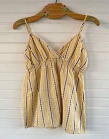 Roxy Yellow Striped Babydoll Tank Top Blouse Size M