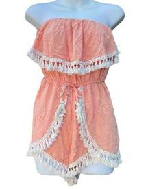 Ocean Drive Peach fringe strapless romper