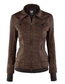 Faux Leather Moto Jacket w/Removable Hood Bib Made by Johnny LA Women Med