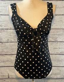 LONGITUDE Swimsuit One Piece Black w White Polka Dots-Large