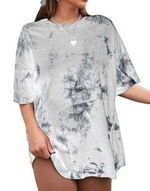 Avanova Women's Grey Tie Dye Oversized Tee Short Sleeve Summer T Shirt Large