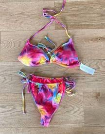 Dippin Daisy’s Swimwear Dippin Daisy's Revibe Triangle Halter Tie Bikini in Pink Multi