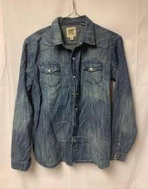 Paper Denim & Cloth XL Lighweight Jean Jacket Pearl Snaps Graphic Pockets