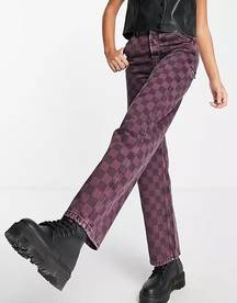 NWT  Purple Checkerboard Grid Plaid Carpenter Mom Jeans New High Rise