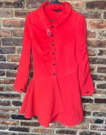 Katherine Barclay Red Ruffle Snap Button Pea Coat Women's Size US Small