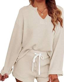 Women's Long Sleeve Pajama Set Henley Knit Tops