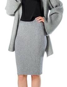 Elliatt  Knit Skirt Midi Gray Large L Rib Sweater Bodycon Pencil Sheath Classic