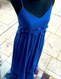 Hem & Thread Mini ruffled mesh smocked back tiered blue dress