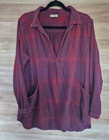 X Free People Tenton Tunic Burgundy Plaid Mini Dress Size Medium