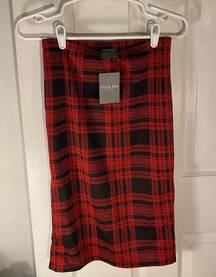 Red and Black Plaid Pencil Skirt