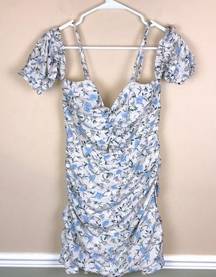 Lulus NWT  Women’s Floral Print Keyhole Front Ruched Puff Sleeve Mini Dress