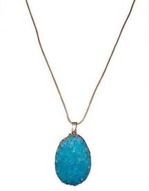 Blue Agate Druzy Stone Gold Surround and Gold Chain