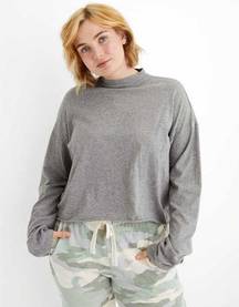 Aerie  Light Gray Mock Neck Long Sleeve Cropped T-Shirt S