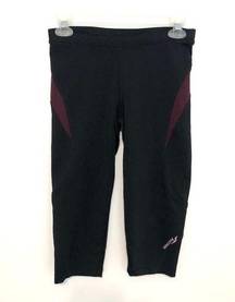 Saucony  Black Burgundy Maroon Stripe Trim Capri Capris Active Leggings Legging