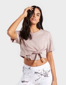 Gymshark Ori Tie Front Crop Top Dusty Pink