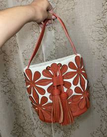 vibrant leather orange & cream floral mini bag