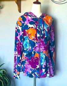 Isaac Mizrahi Live! Peplum Vibrant Floral Pink Blue Purple Orange Pattern Hoodie