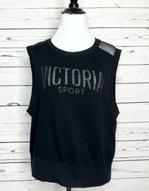 Victoria's Secret Victoria Sport Black Sheer Mesh Sleeveless Open Back Sweatshirt Size Large