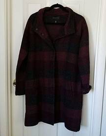 Adrienne Vittadini Long Wool Coat Red/Black Stripe Size Large