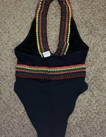 YANDY collection embroided Vneck black swimsuit size S