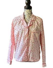 Joie All Over Heart Novelty Print Button Up Long Sleeve Pajama Top  M