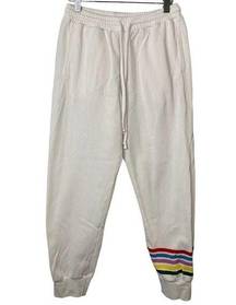 Sub_Urban Riot Women's White with Rainbow Stripes Sweat Pants Size Medium