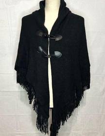 DAVID & YOUNG Women's One Size Black Poncho Shawl Sweater With Fringe