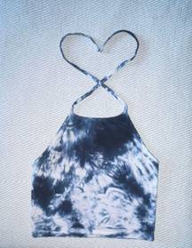 Brandy Melville Navy Tie Dye High Neck Halter Top