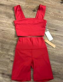 NWT Reformation EcoMove 2pc High Rise Shorts and Square Neck Sports Top Red XS