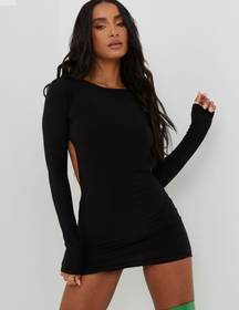 Long Sleeve Backless Dress in Black