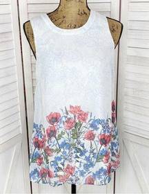 AGB Floral Lace Print Sleeveless Blouse Blue White Small