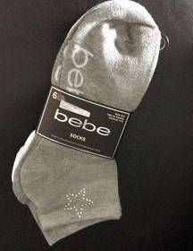 Bebe Set 6  Sneaker Socks Gray w Crystals Blk Wh