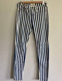 Hudson Jeans Skinny Jean in Blue & White Vertical Stripe Pattern Size 27