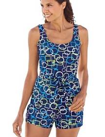 Blair Swimsuit One Piece Dress Style Full Coverage romper blue green Size 12