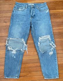 Moto Hayden Boyfriend Distressed Ripped Light Blue Jeans, size 26x30”